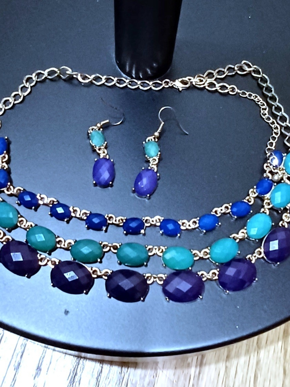 Gold-Tone Multicolor Faceted Stone Necklace & Earring Set
